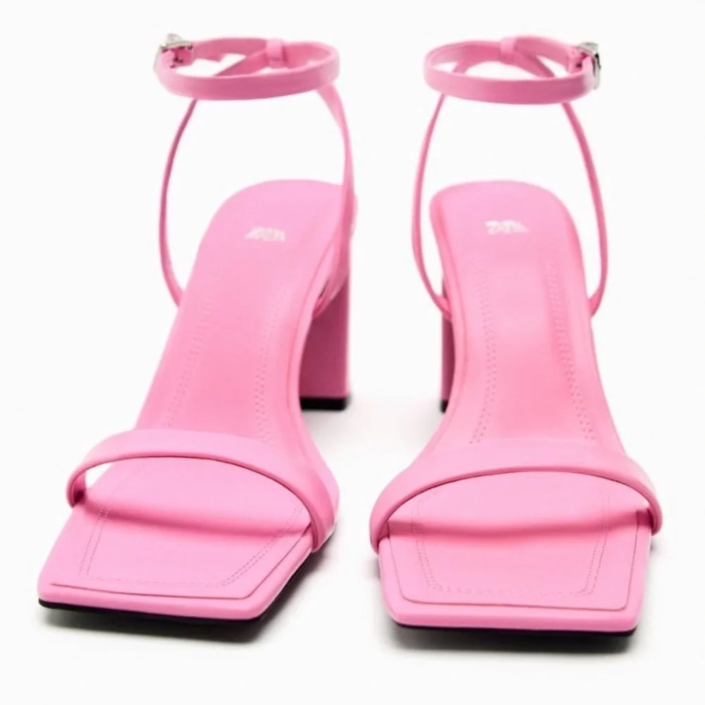 NWT. Zara Pink Chunky Leather High Heeled Sandals. Size 7,5. 10 - Picture 4 of 10